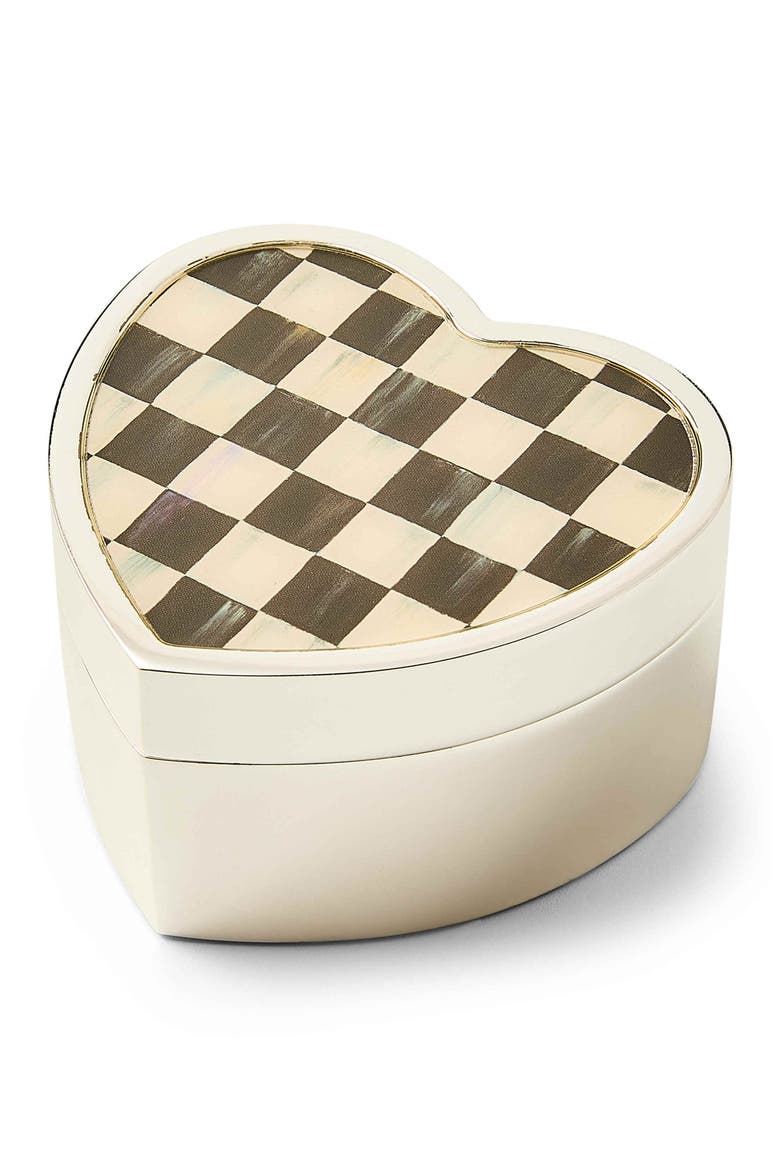 Courtly Check Heart Trinket Box, Main, color, BLACK/ WHITE