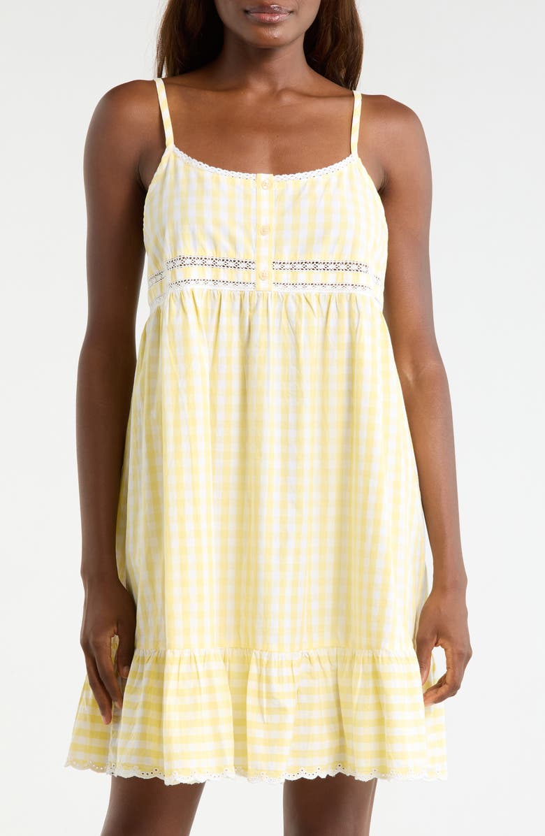 Nordstrom Cotton Gingham Chemise, Main, color, White- Yellow Flan Gingham