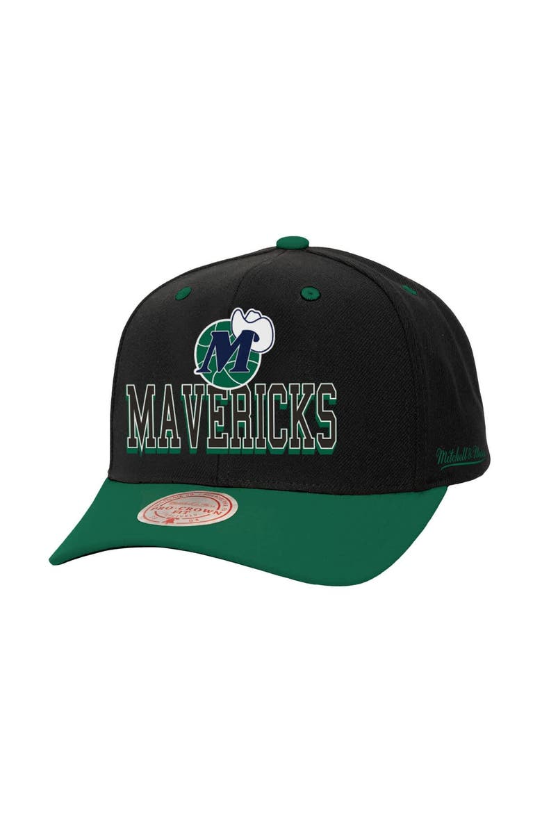 Mitchell & Ness Men's Mitchell & Ness Black/Green Dallas Mavericks Backside Script 2-Tone Pro Crown Adjustable Hat, Main, color, Black