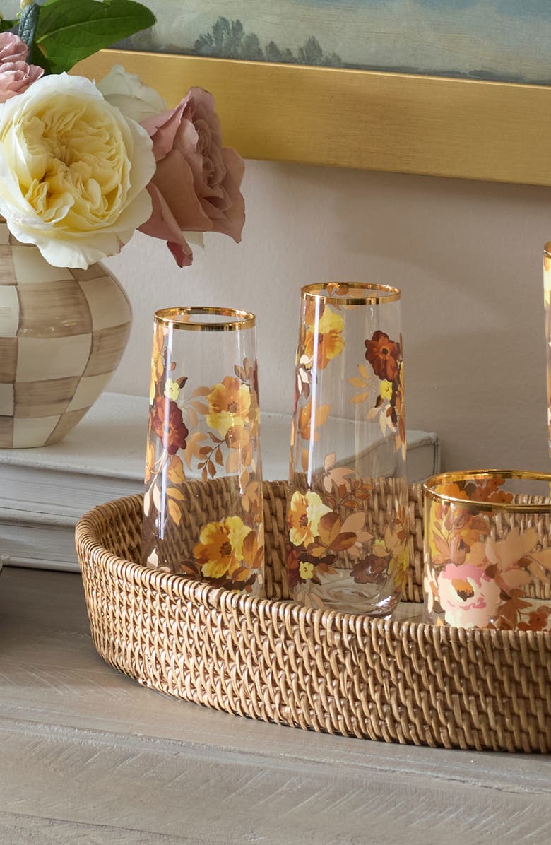 MACKENZIE CHILDS Set of 4 Wild Rose Stemless Flutes, Alternate, color, Pink