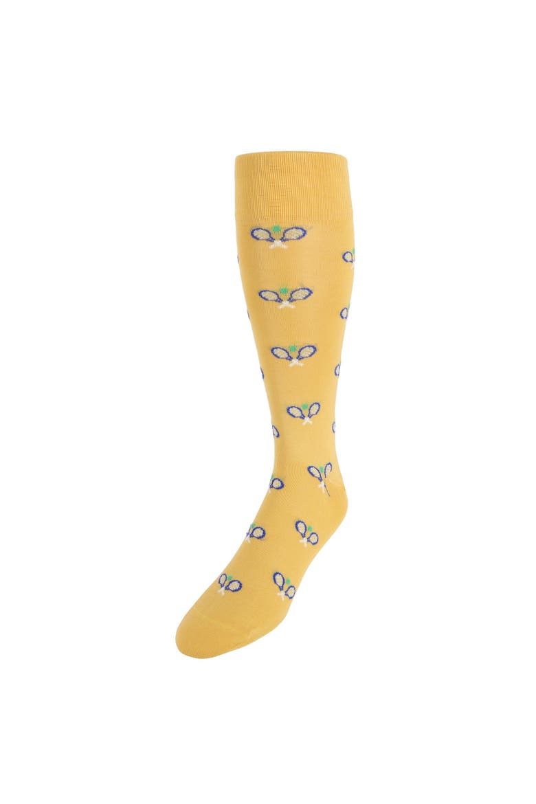 The Rally Tennis Novelty Mercerized Cotton Mid-Calf Socks, Main, color, Yellow