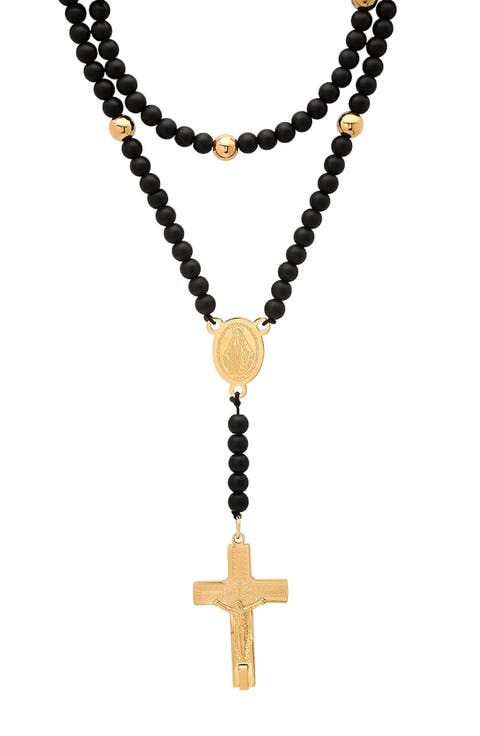 Men's Black Lava Beaded Rosary Necklace