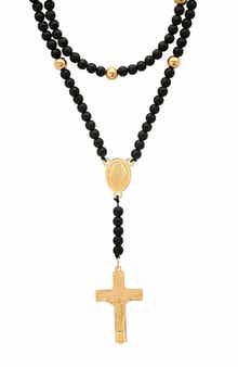 HMY JEWELRY Men's Black Lava Beaded Rosary Necklace