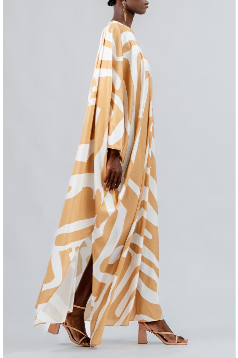 Lava Cream Satu Jacquard One-Shoulder Long Sleeve Maxi Dress, Alternate, color, BEIGE