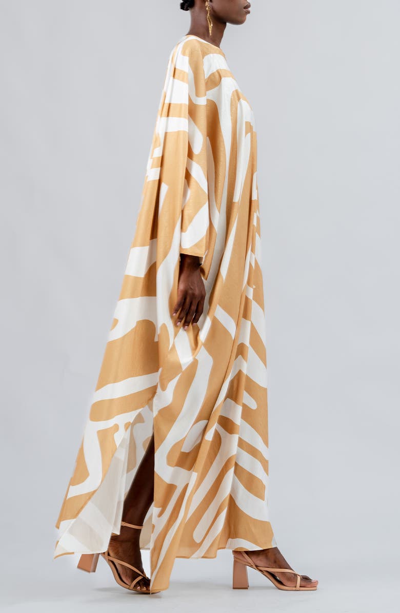 DIARRABLU Lava Cream Satu Jacquard One-Shoulder Long Sleeve Maxi Dress, Alternate, color, 