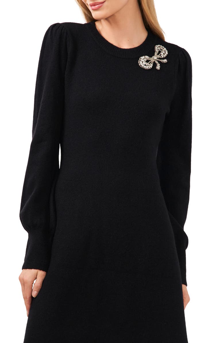 CeCe Bow Appliqué Long Sleeve Sweater Dress, Alternate, color, 