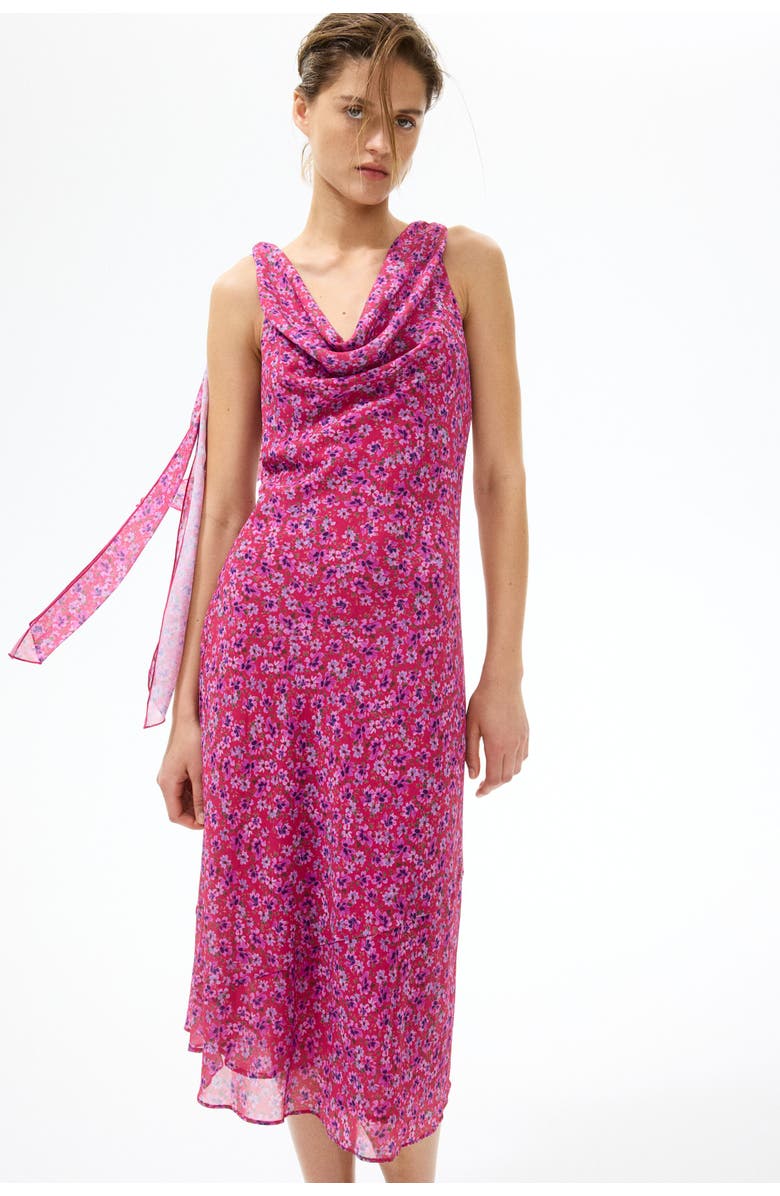 H&M Cowl-neck Tie-strap Dress, Alternate, color, Dark Pink/Floral
