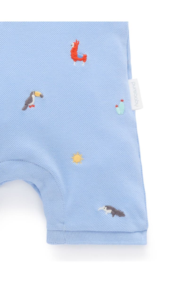 Purebaby Embroidered Polo Romper, Alternate, color, Animal Fiesta Broderie