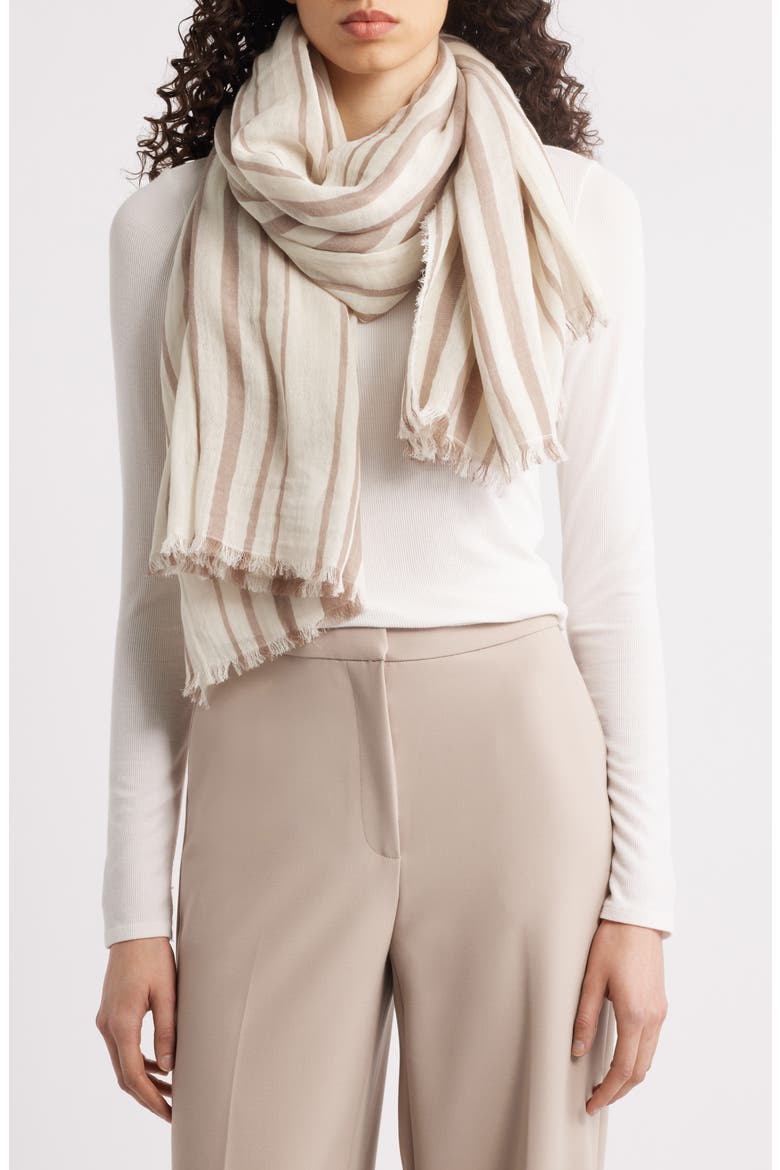 Variegated Stripe Cotton Fringe Scarf, Main, color, DESERT WIND/ OFF WHITE