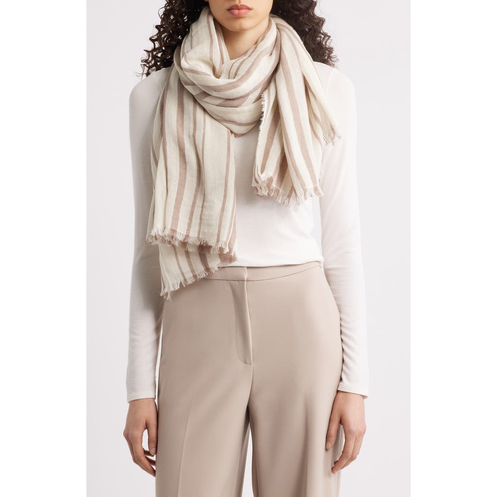 Vince Variegated Stripe Cotton Fringe Scarf in Desert Wind/Off White at Nordstrom Rack