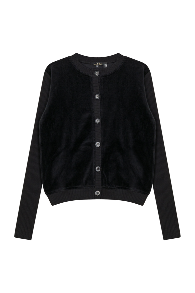 Cotton Velour Cardigan with Ribbed Cuffs, Main, color, Black