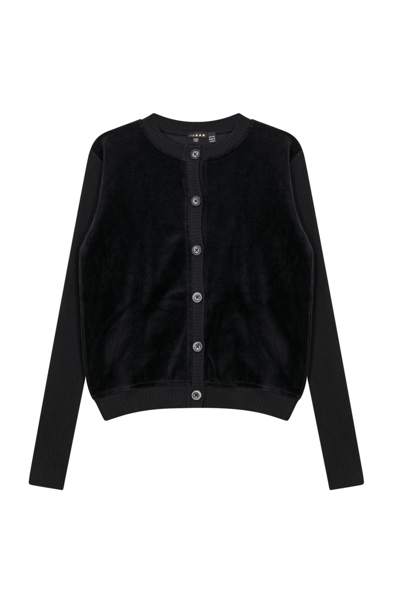 5 Stars Cotton Velour Cardigan with Ribbed Cuffs, Main, color, Black