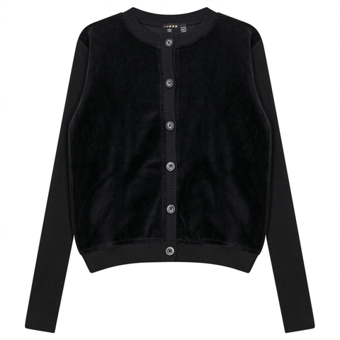 Cotton Velour Cardigan with Ribbed Cuffs