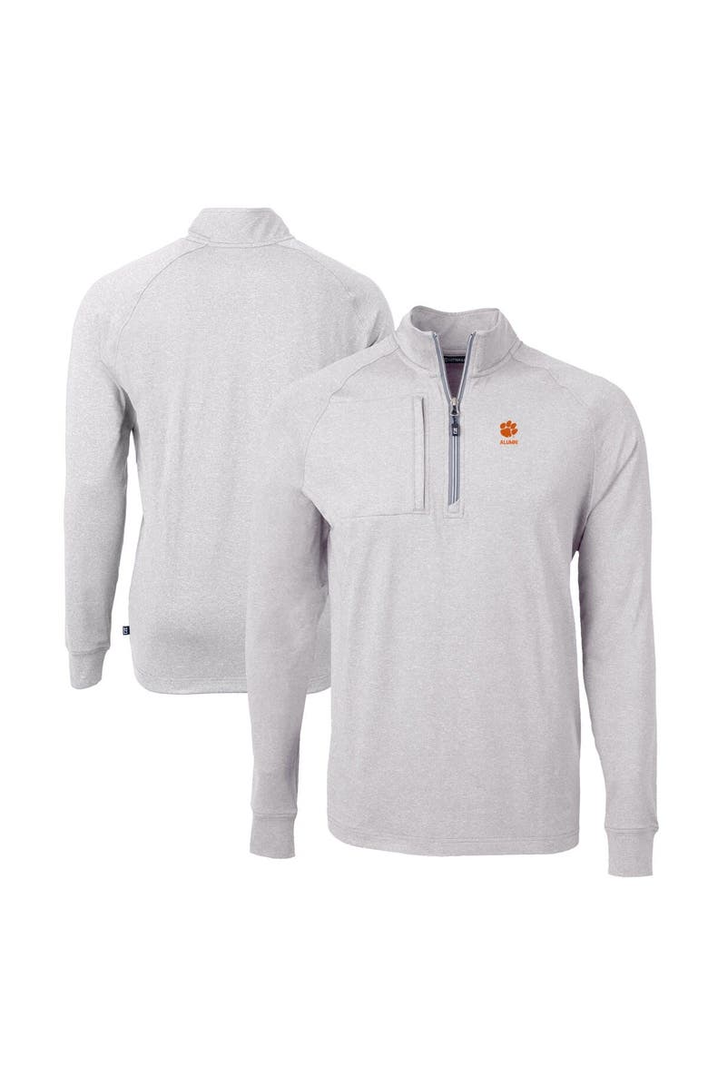 Cutter & Buck Men's Cutter & Buck  Heather Gray Clemson Tigers Alumni Logo Adapt Eco Knit Heathered Recycled Quarter-Zip Pullover Top, Alternate, color, 