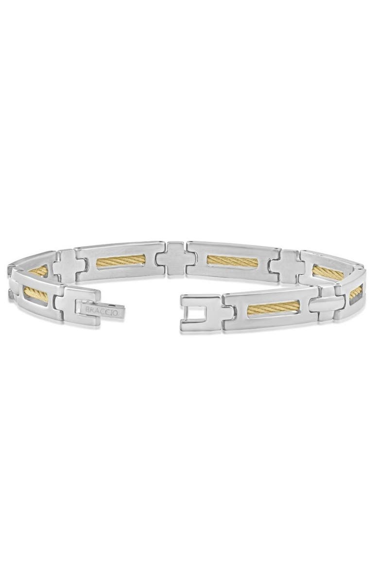 Men's Steel And Dark Gold Wired 7mm Flexible Link 8.5 " Bracelet, Alternate, color, Stainless Steel