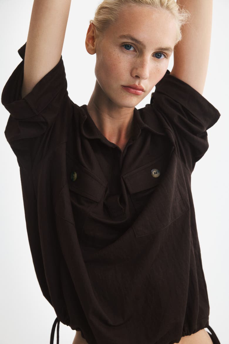 Piqué Pullover Shirt, Alternate, color, Dark brown