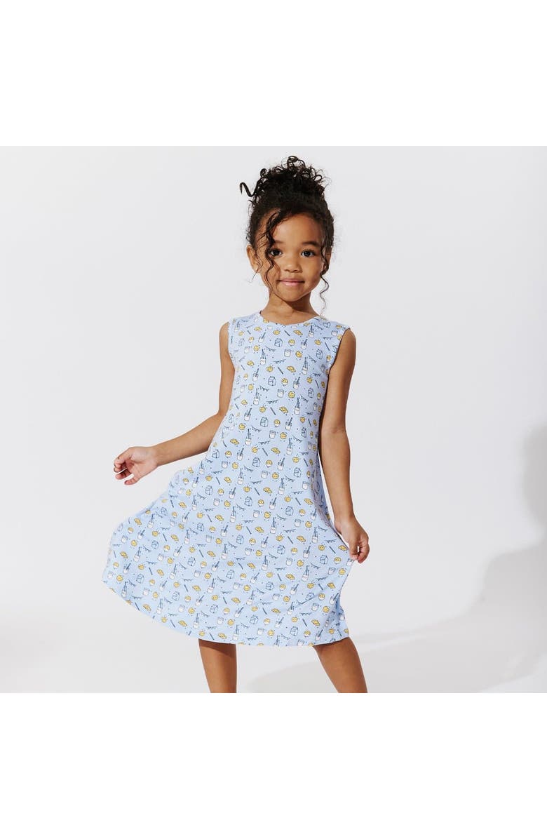 Bellabu Bear Kids' Milk & Cookies Blue Sleeveless Dress, Alternate, color, Blue Milk & Cookies