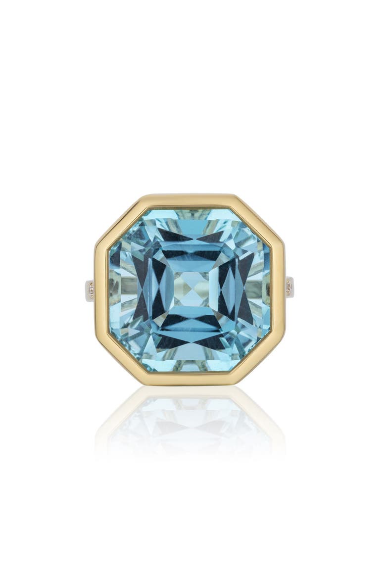 Gossip Octagon Cut Stone & Pavé Diamond Ring, Main, color, PALE BLUE