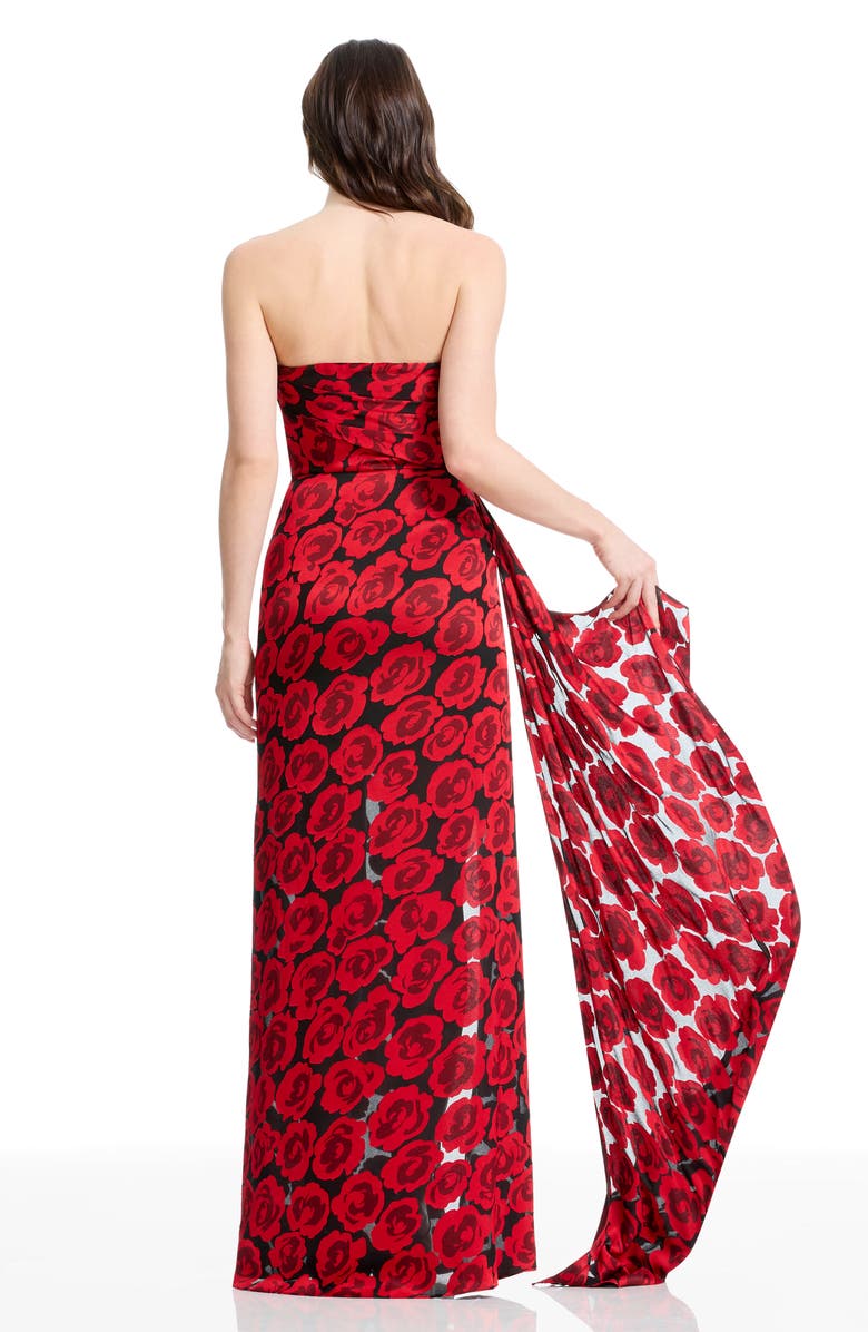 Dress the Population Lulu Floral Strapless Gown, Alternate, color, Rouge Multi