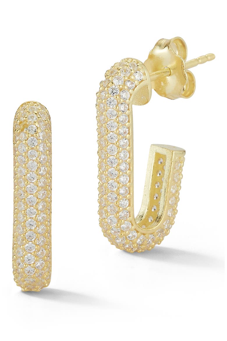 Pavé Small J-Hoop Earrings, Main, color, SILVER