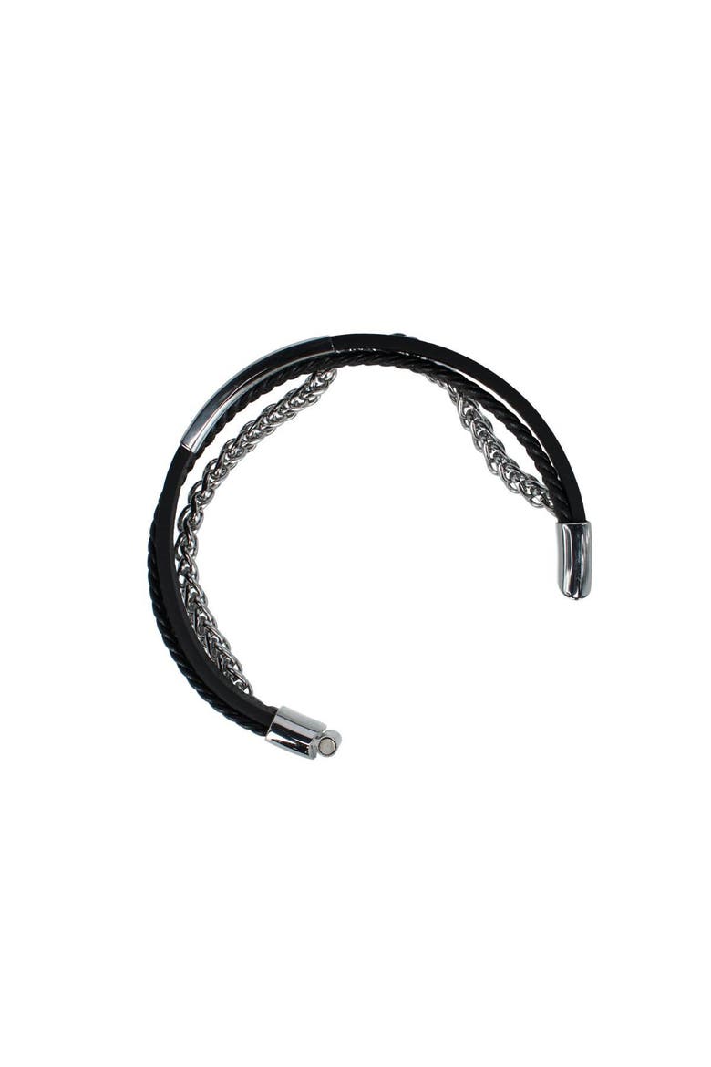 Zaid Metal and Leather Triple Strand Secure Clasp Bracelet, Alternate, color, Black with Silver Metal