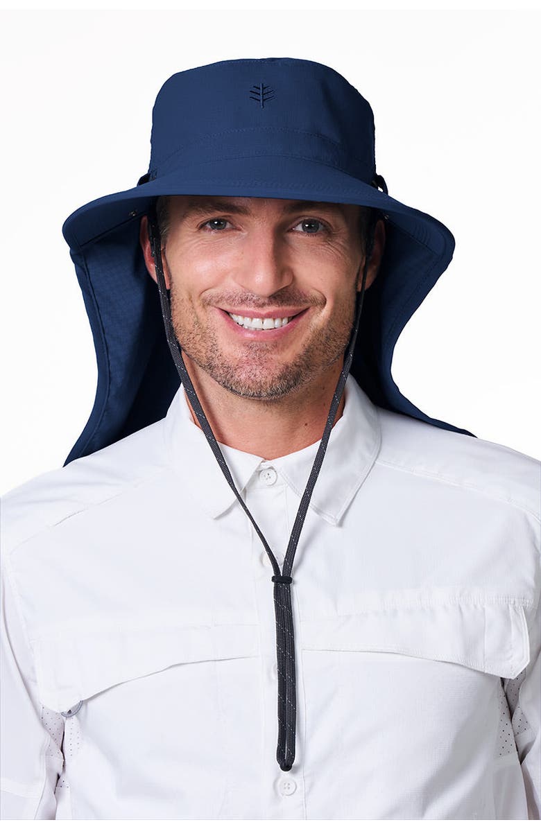 Coolibar Sun Hat with Neck Drape & Clip-On Face Mask, UPF 50+ Sun Protection, Stevie Ultra, Main, color, Navy