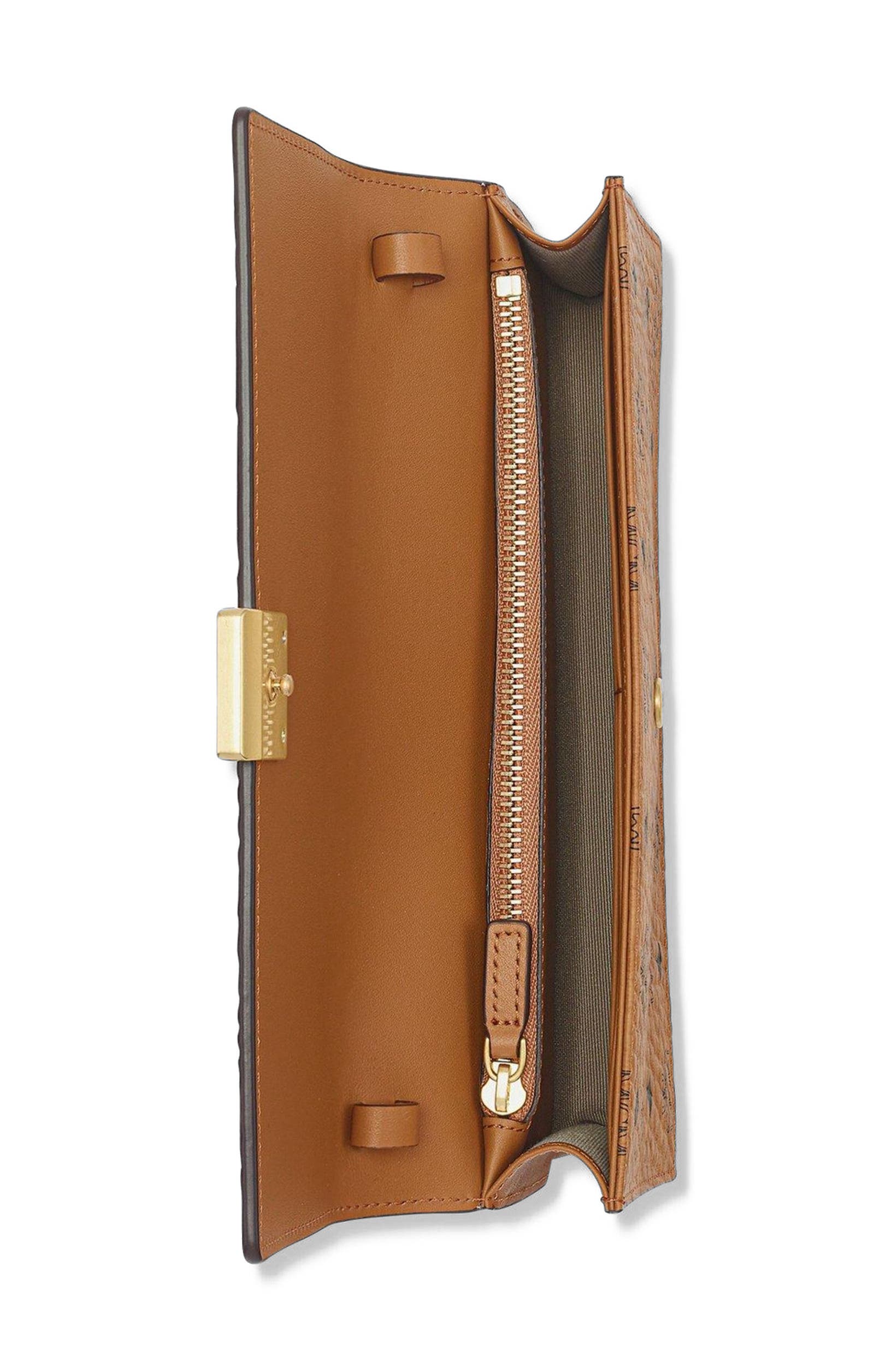 Aren Crossbody Wallet in Visetos, Alternate, color, Cognac