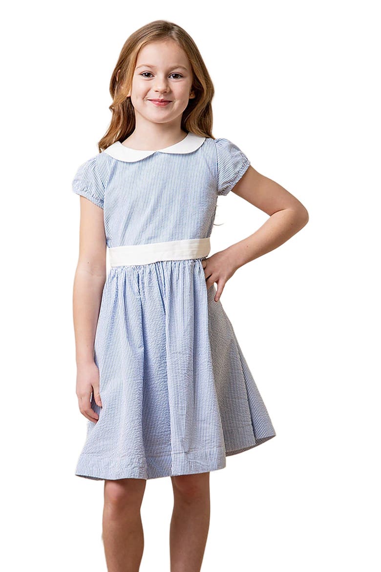 Girls' Organic Seersucker Peter Pan Collar Dress, Toddler, Main, color, Blue Seersucker
