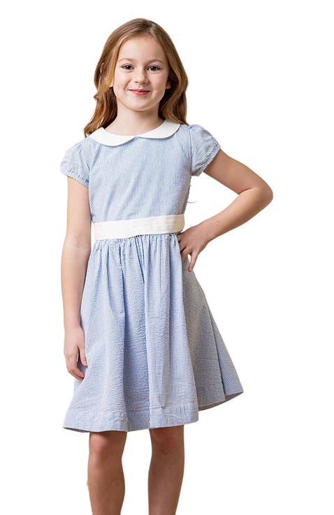 Girls' Organic Seersucker Peter Pan Collar Dress, Toddler