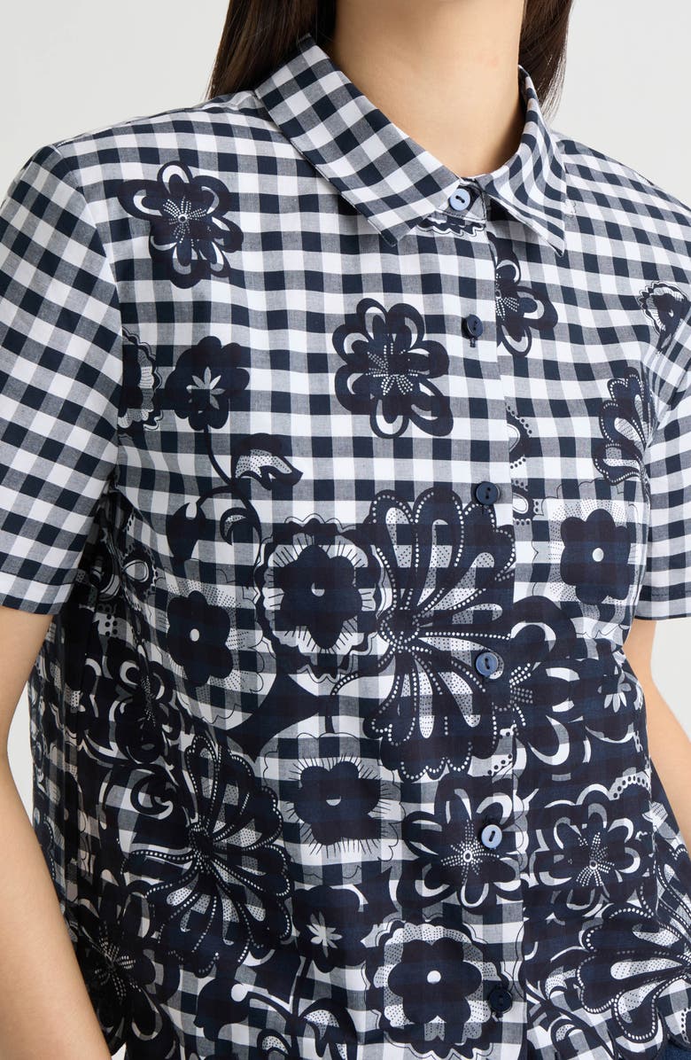 NVLT Floral Gingham Cotton Poplin Button-Up Shirt, Alternate, color, Navy Gingham