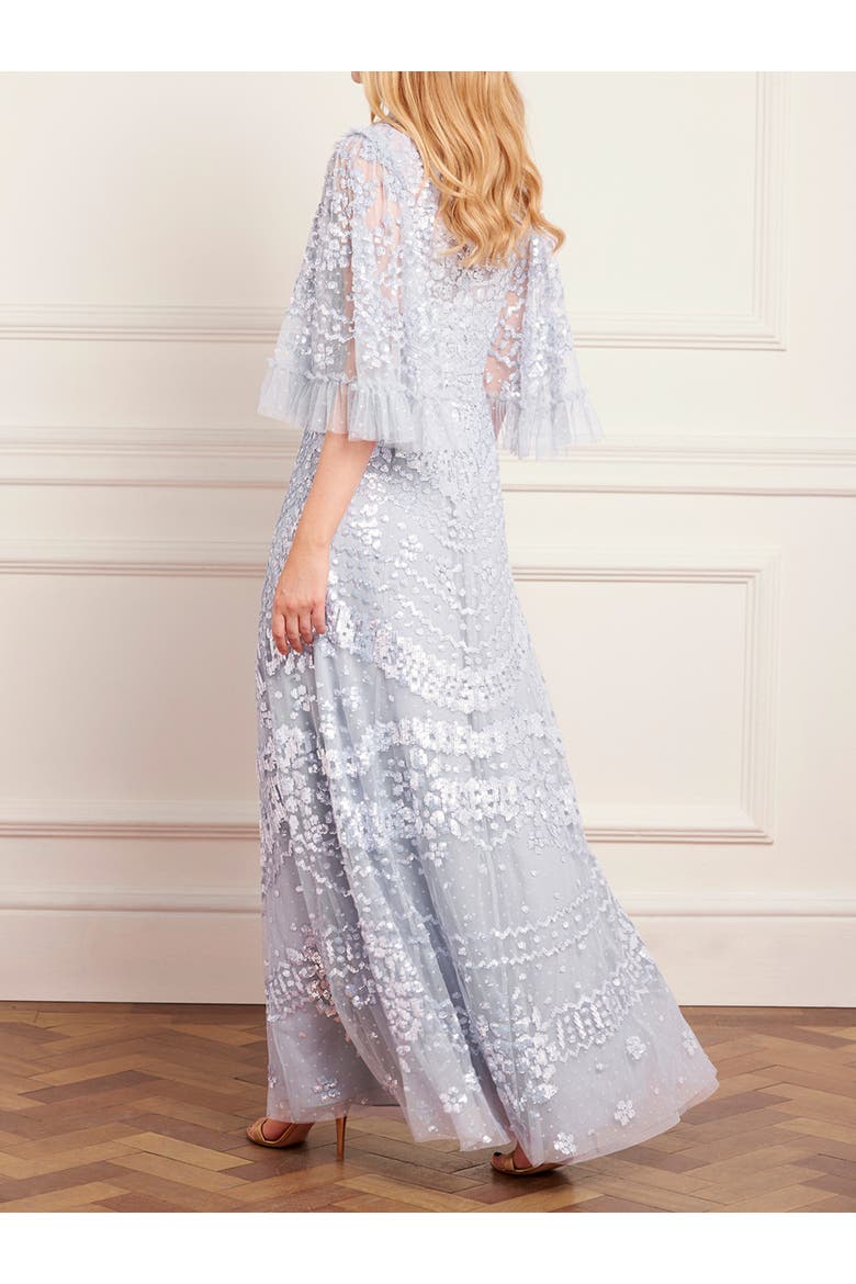 Anais Sequin 3/4 Sleeve Maxi Gown, Alternate, color, Skylight