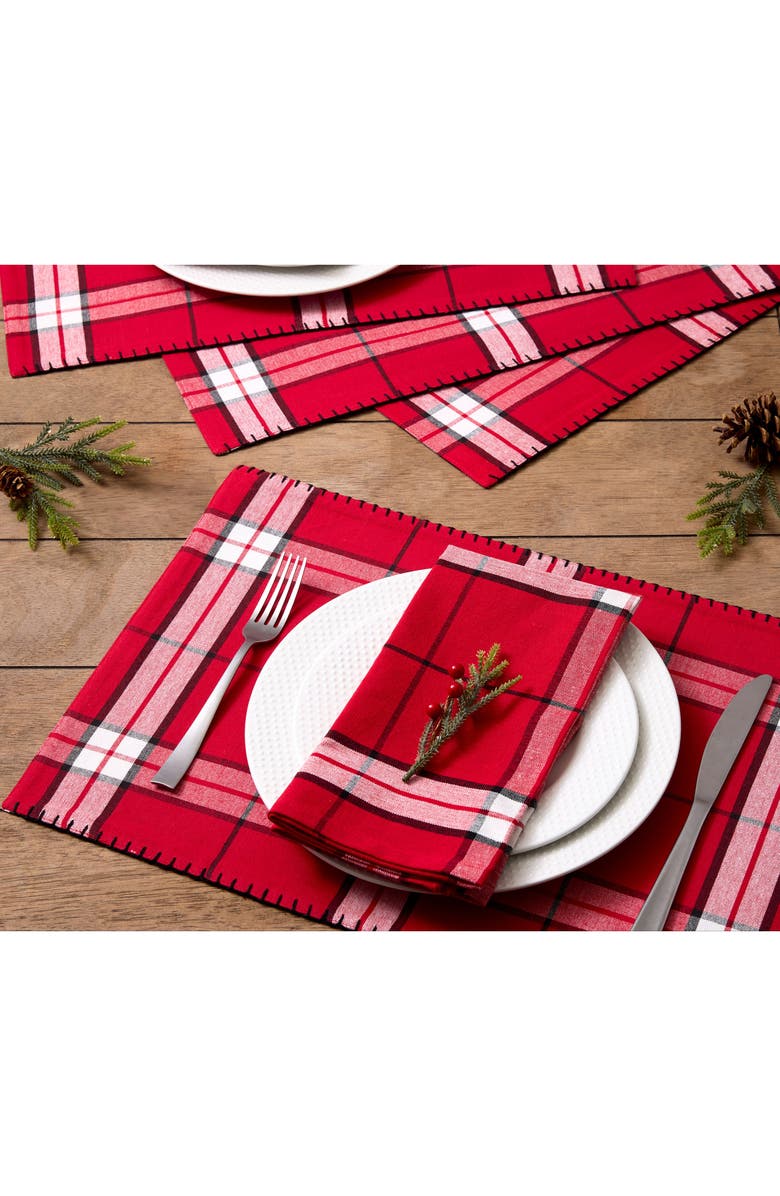 Design Imports Sleigh Bells Plaid Reversible Set of 4 Placemats, Alternate, color, Sleigh Bells