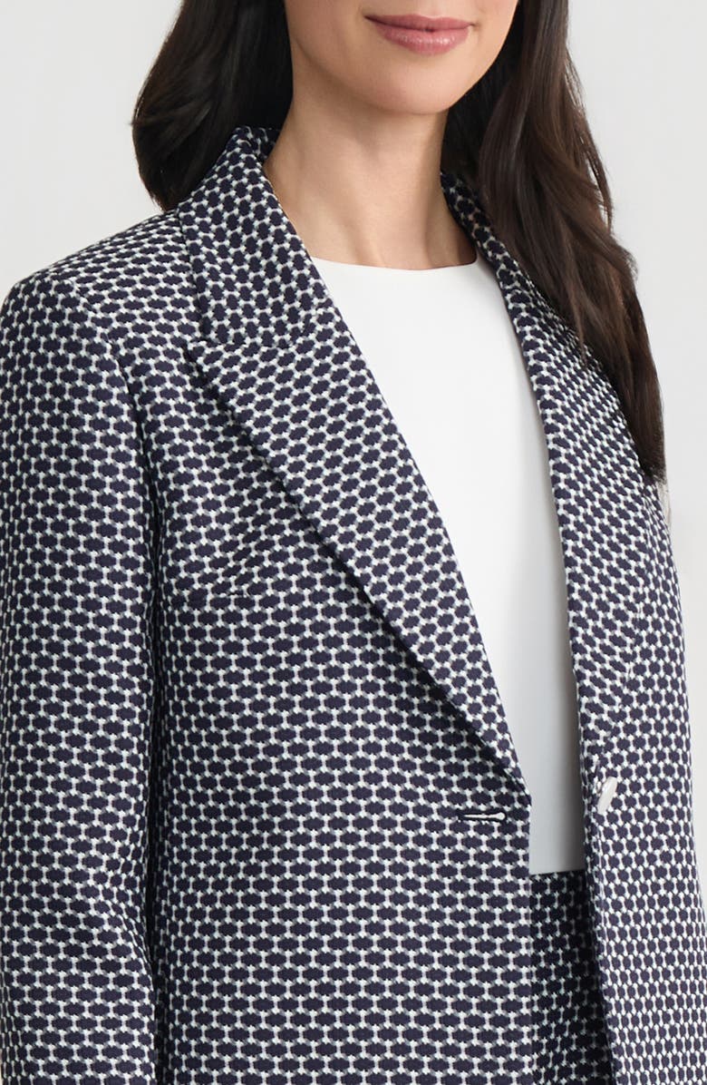 KASPER Jacquard Crop Blazer, Alternate, color, Navy/ Lily White