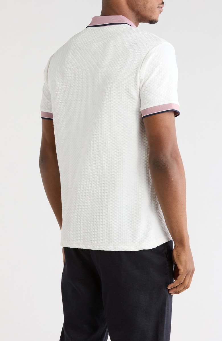 DENIM AND FLOWER Textured Quarter Zip Polo, Alternate, color, Off White