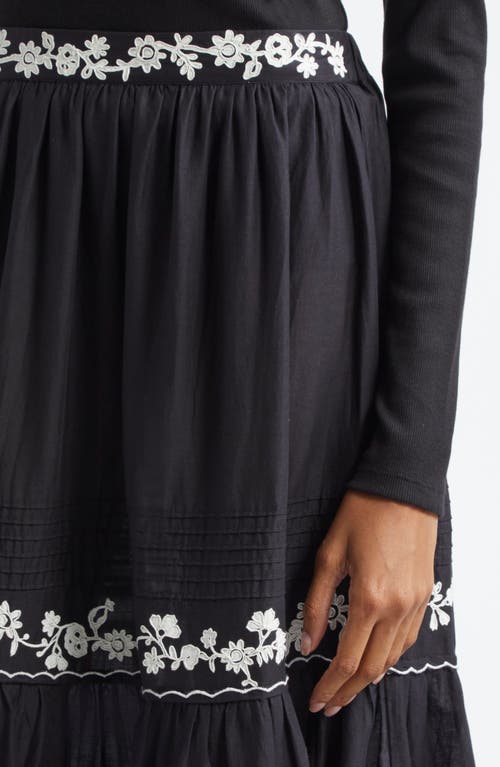 Farm Rio Black Embroidered Ruffled Maxi Skirt Black In Black
