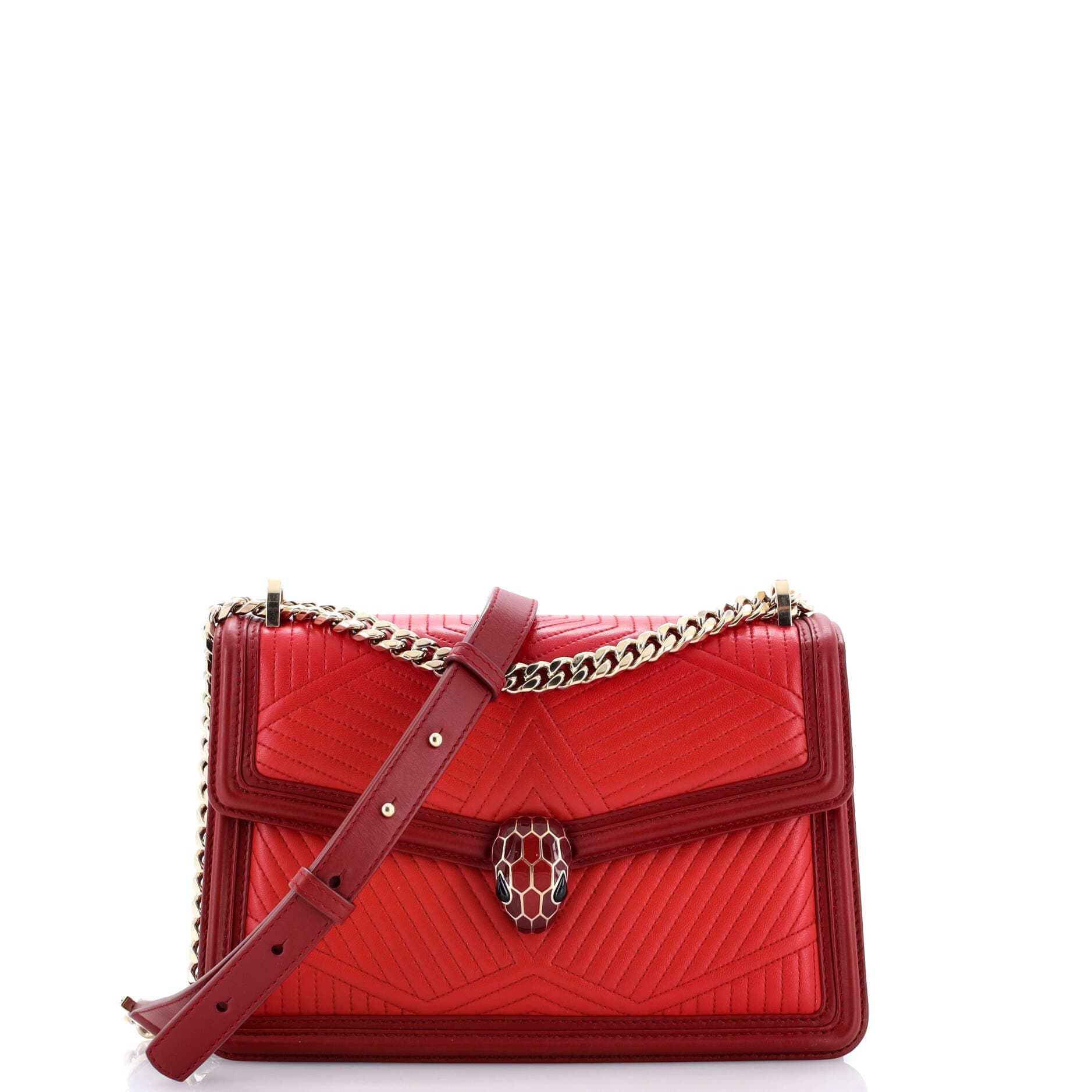 Serpenti Forever Shoulder Bag Quilted Leather Small, Main, color, Red