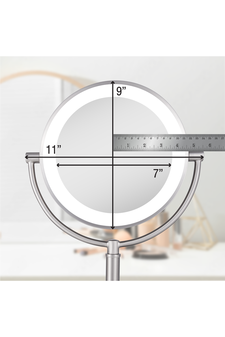 Laguna Lighted Makeup Mirror with 5X/1X Magnifications, Alternate, color, Satin Nickel