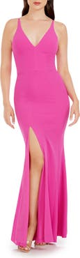 Dress the Population Iris Slit Crepe Gown