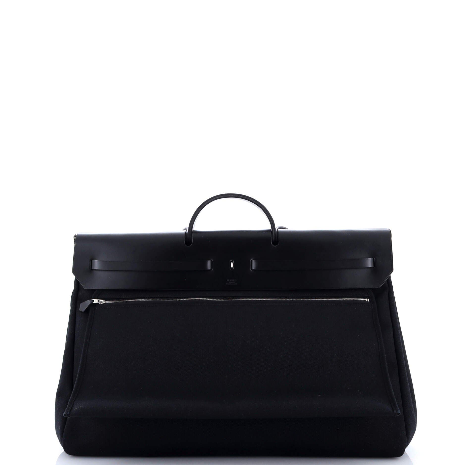 Pre-Owned Hermes Herbag Zip Leather and Toile 50, Alternate, color, Noir