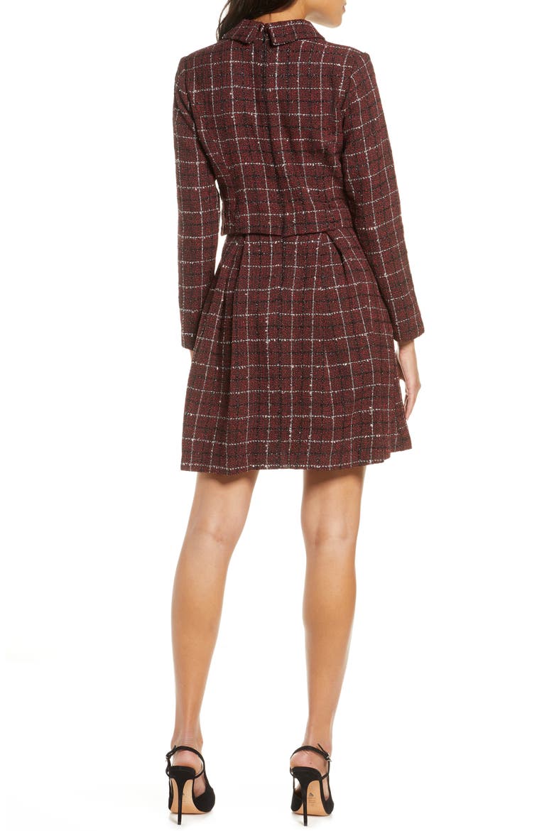 Long Sleeve Mock Two-Piece Tweed Dress, Alternate, color, RED/ BLACK