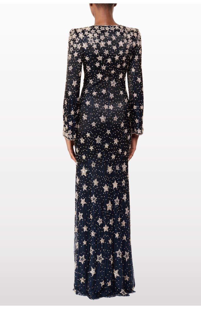 Jenny Packham Madrigal star-embellished long-sleeve maxi dress, Alternate, color, Blackthorne Blue