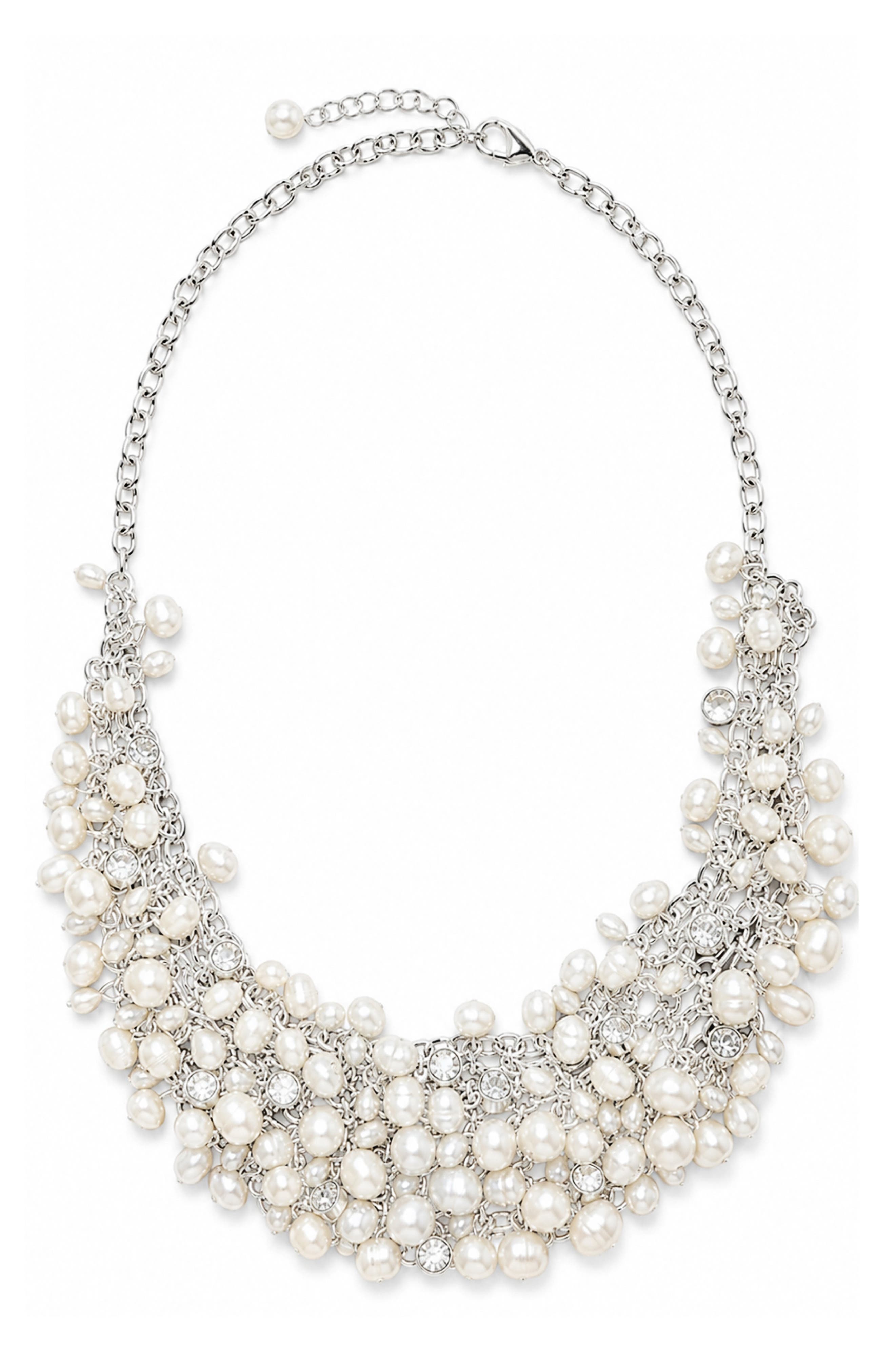 Freshwater Pearl & Crystal Cluster Statement Necklace