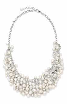 Freshwater Pearl & Crystal Cluster Statement Necklace