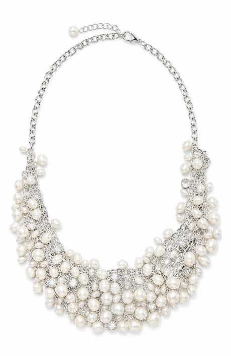 Freshwater Pearl & Crystal Cluster Statement Necklace