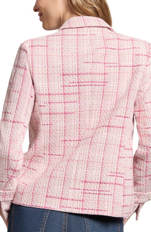 Jones New York Plaid Tweed Faux Double Breasted Jacket In Petal Pink Multi