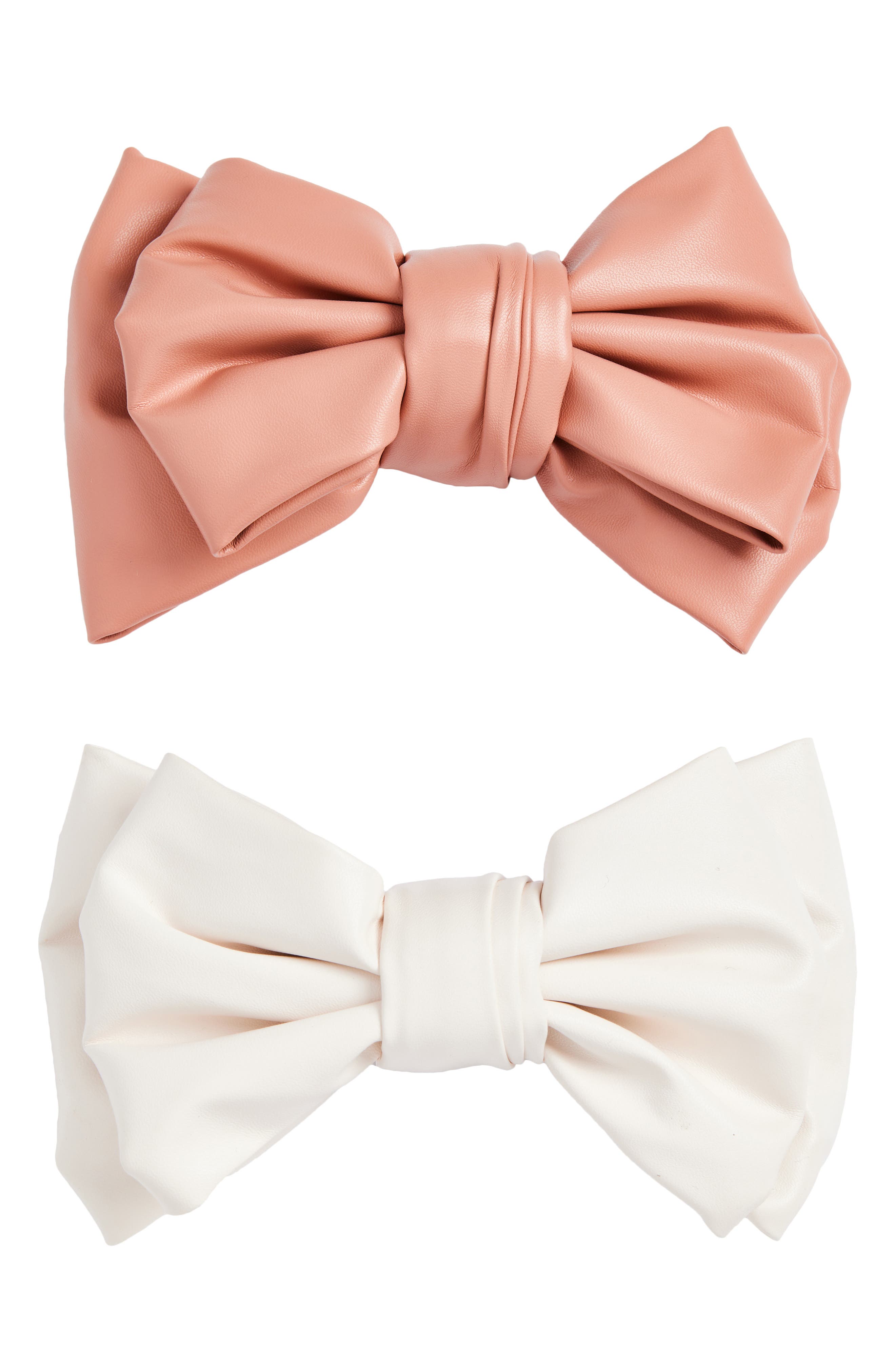 Tasha Assorted 2-Pack Faux Leather Bow Barrettes in Pink/Cream 