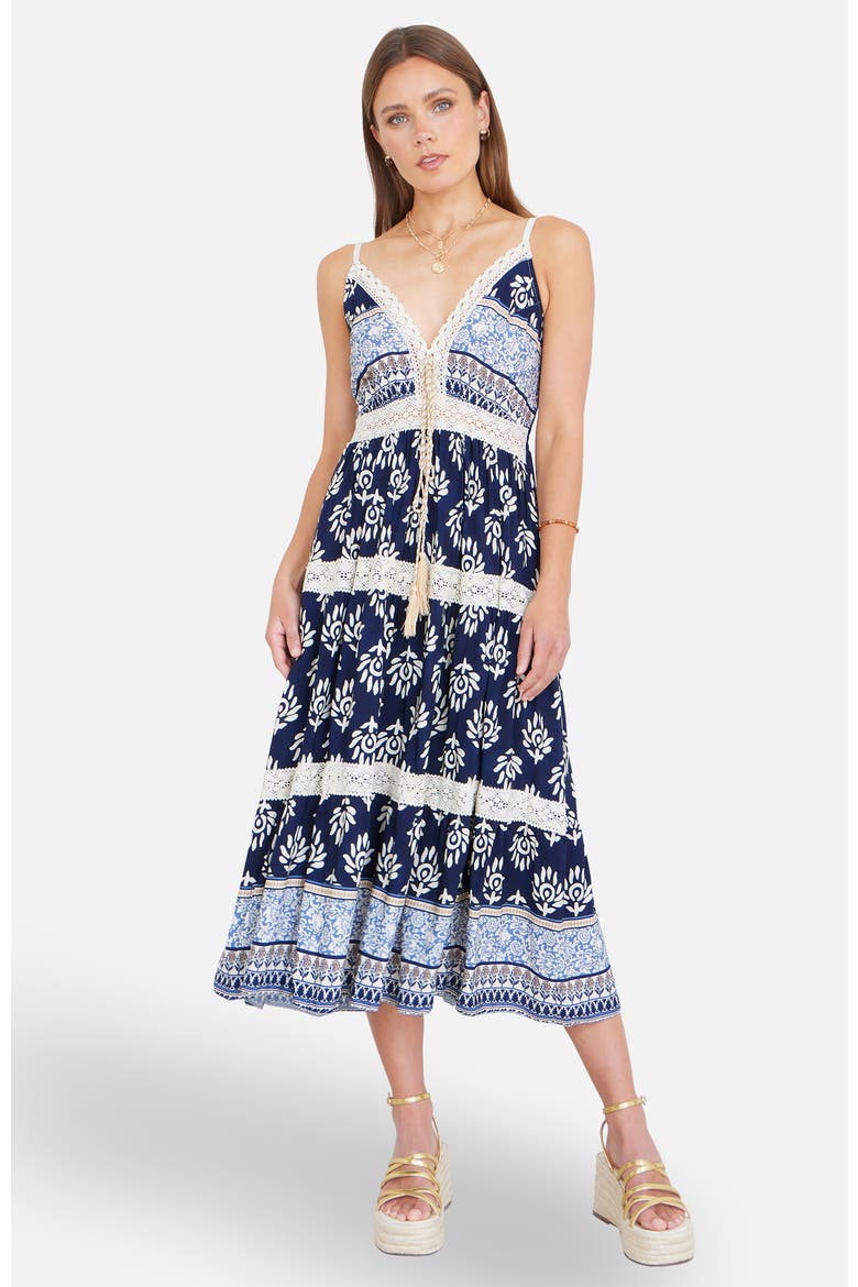 Paisley Print Midi Sun Dress, Alternate, color, Navy