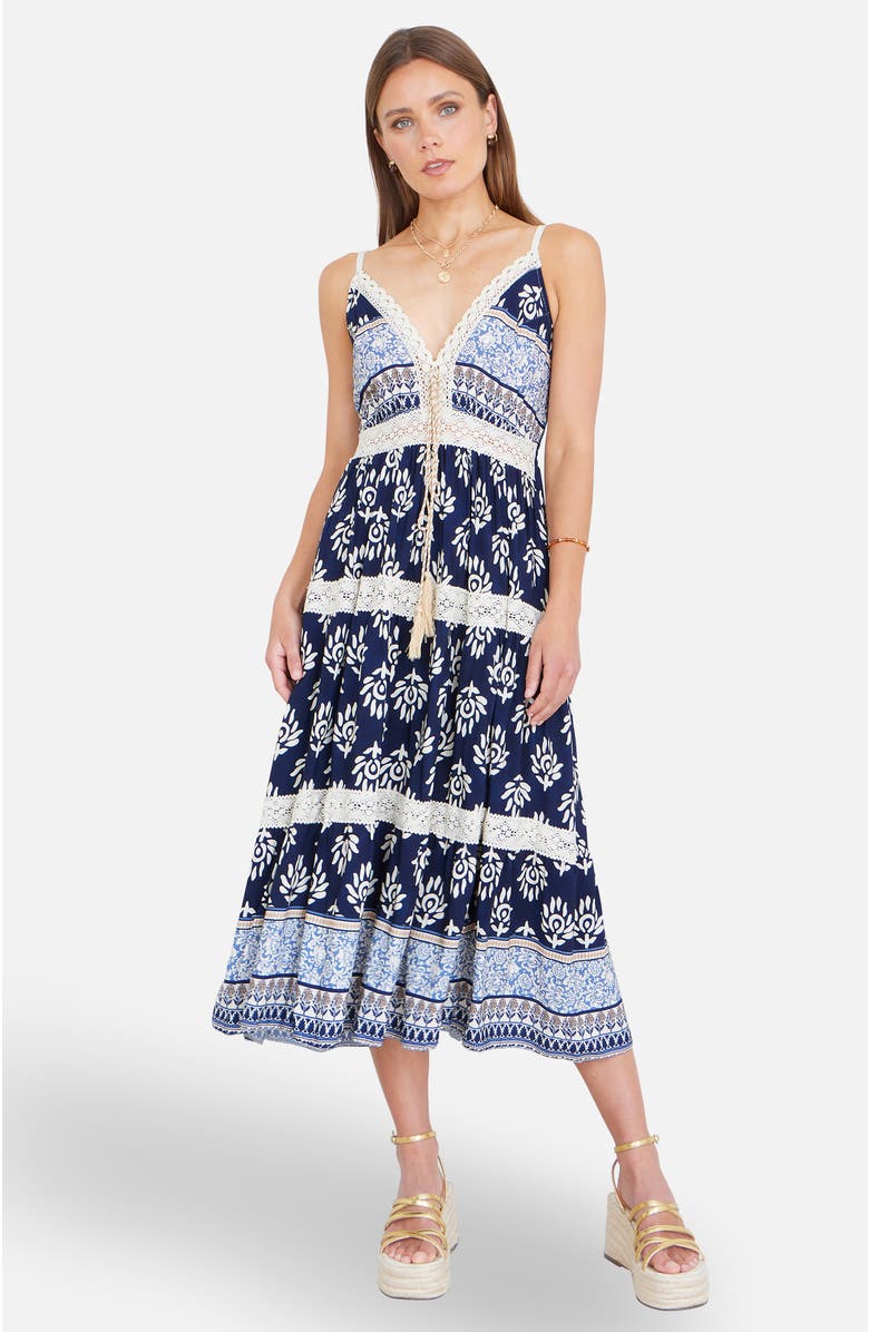 Yumi Paisley Print Midi Sun Dress, Alternate, color, Navy