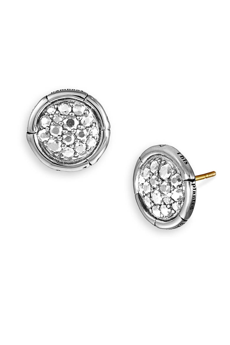 Sterling Silver Pave White Topaz Bamboo-Textured Circle Stud Earrings, Alternate, color, WHITE