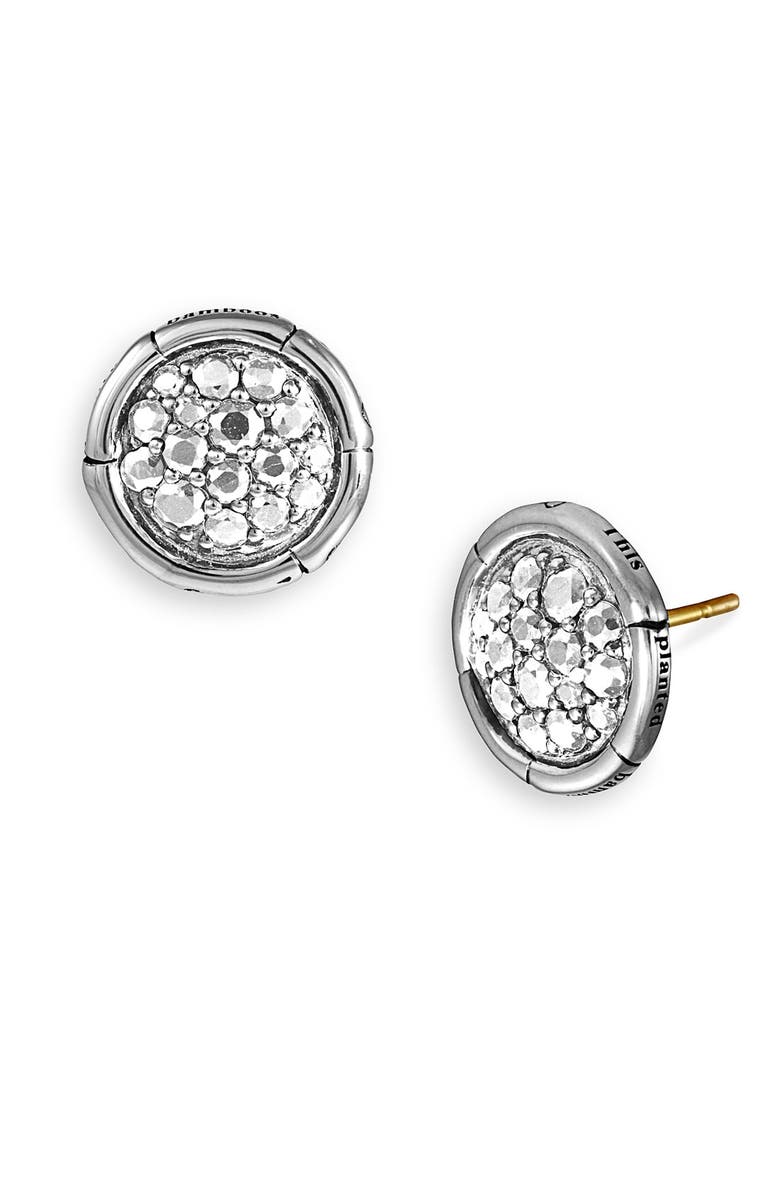 John Hardy Sterling Silver Pave White Topaz Bamboo-Textured Circle Stud Earrings, Alternate, color, White